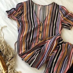 Short sleeve cropped jumpsuit